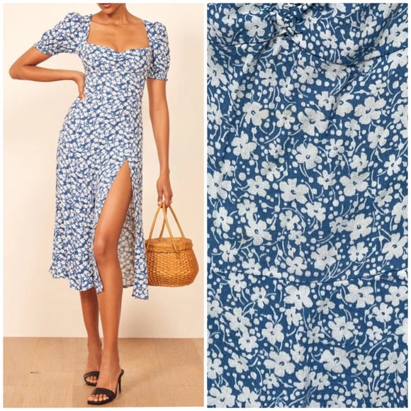Reformation Dresses & Skirts - Reformation Lacey Dress Marie Floral Blue White Midi Size 2
